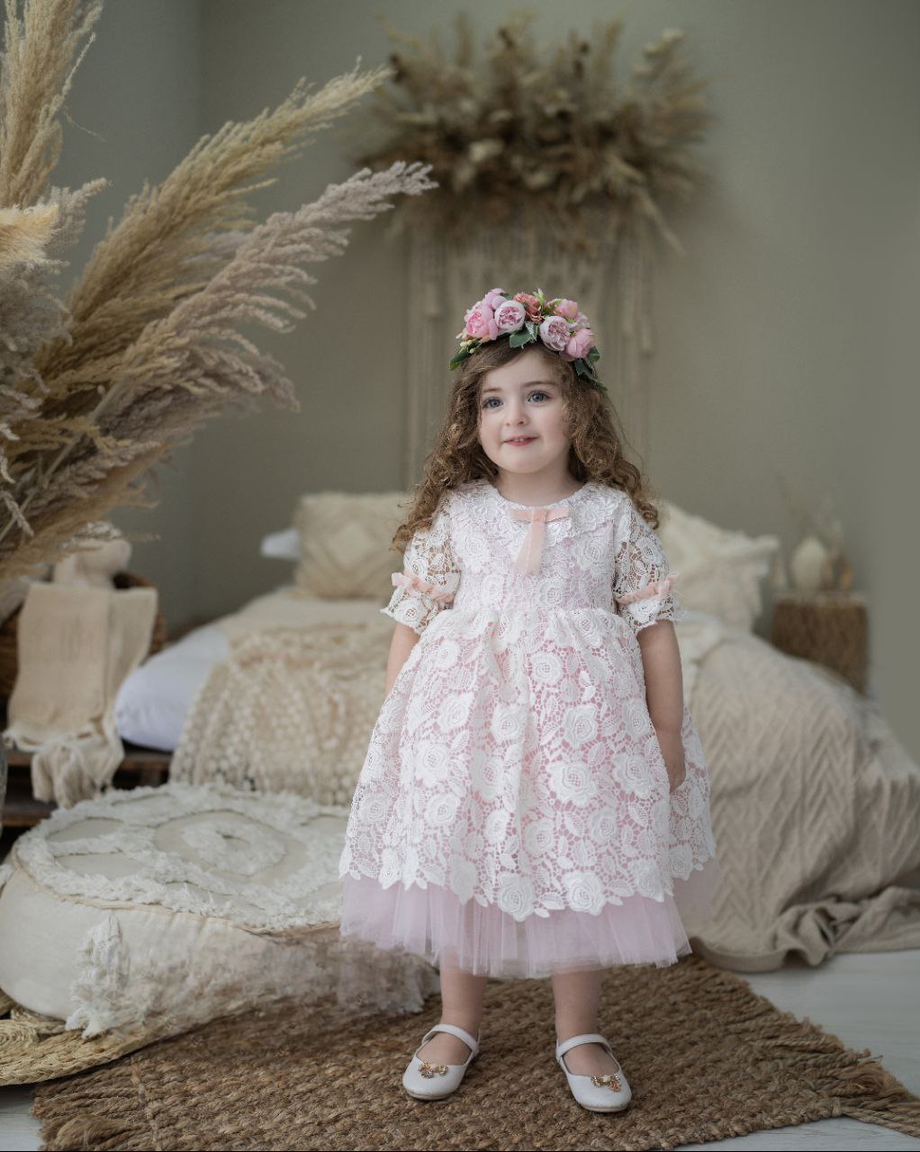 پیراهن مجلسی دخترانه گیپور دار