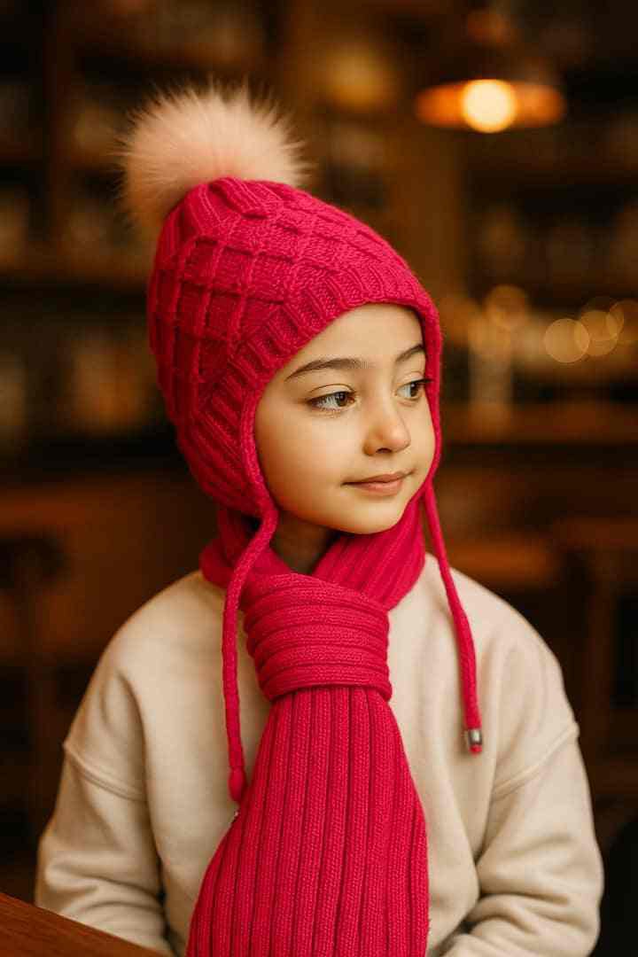 کلاه و شال گردن دخترانه داخل خز