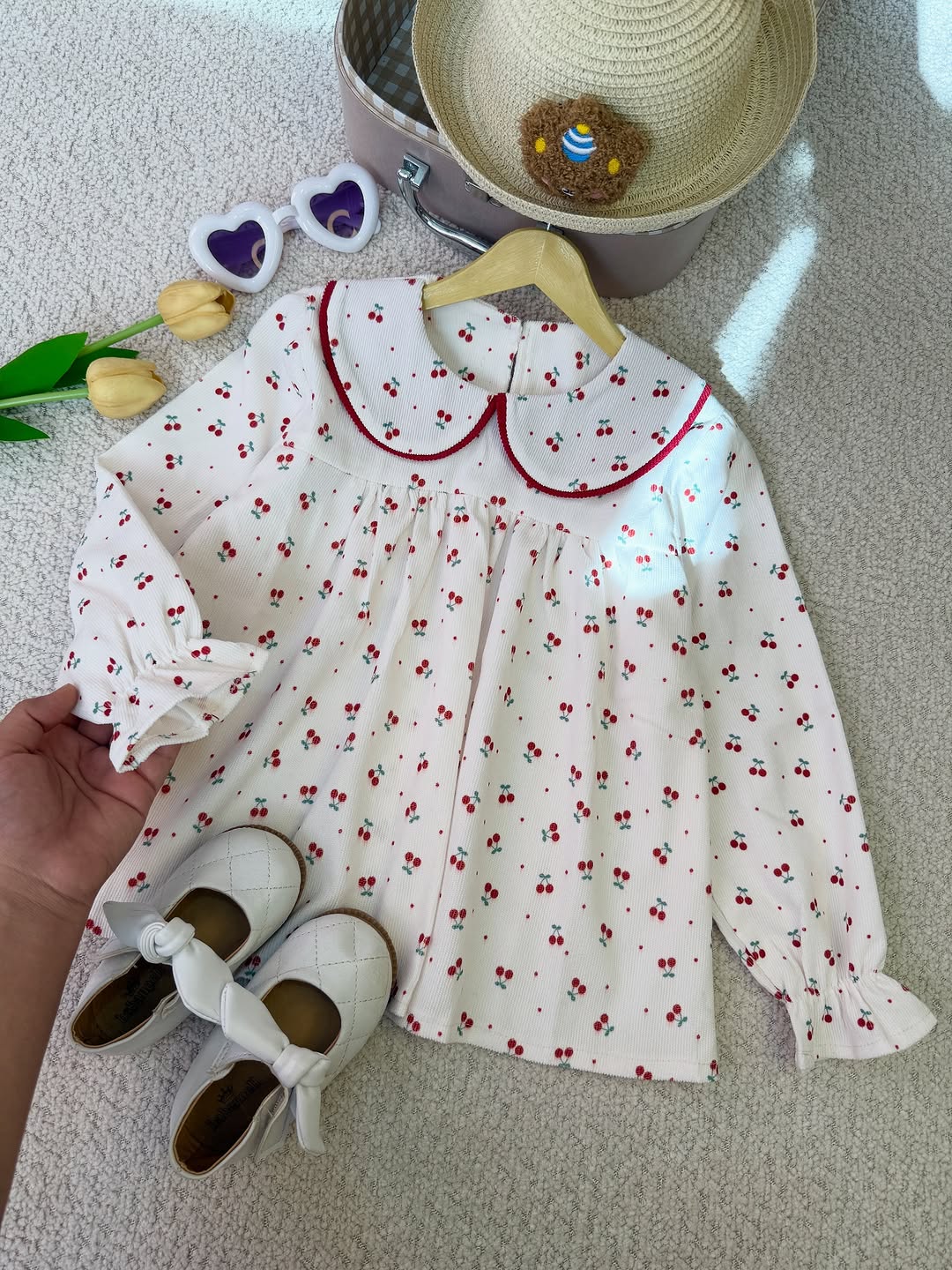 شومیز مخمل کبریتی دخترانه آلبالو